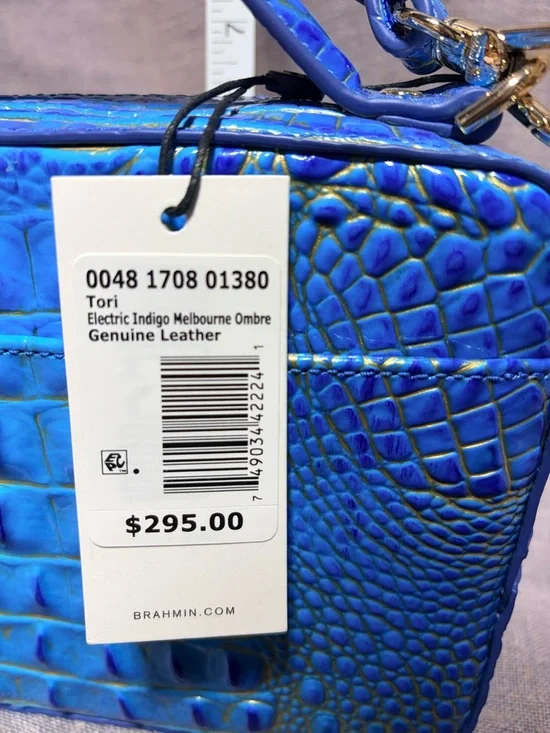 Brahmin Blue Croc-Embossed Top-Handle Crossbody Bag - Picture 6 of 12